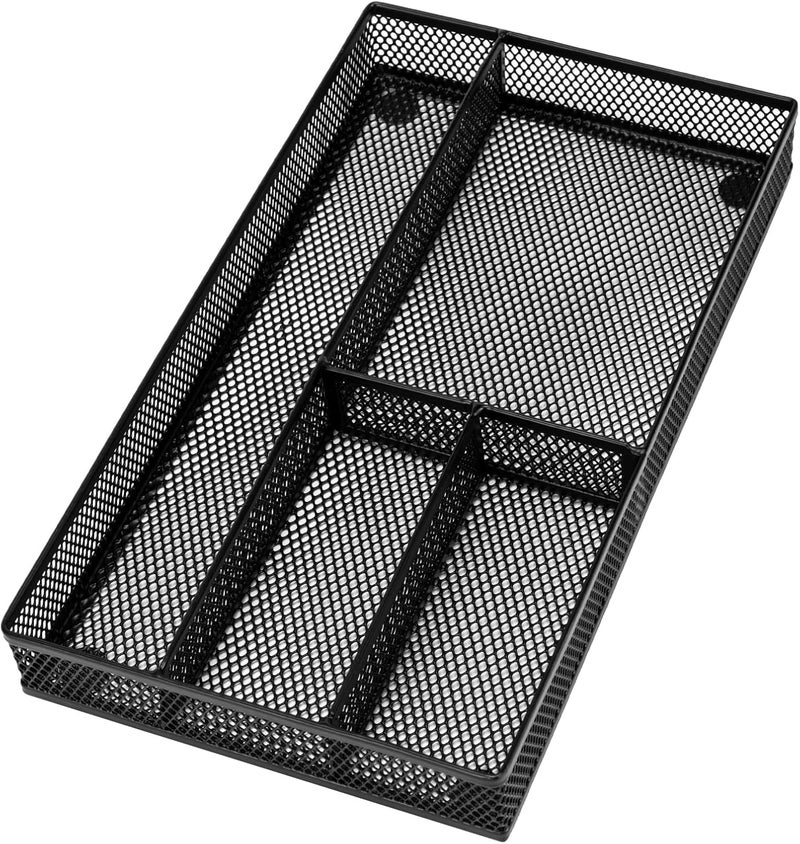 shenee Desk Drawer Organizer Tray,Drawer Organizer for Office and Home,Desk Organizer with Drawers,4 Compartments,Non-Slip Desk Organizers and Accessories for Stationery Makeup School (Black) - Image 1